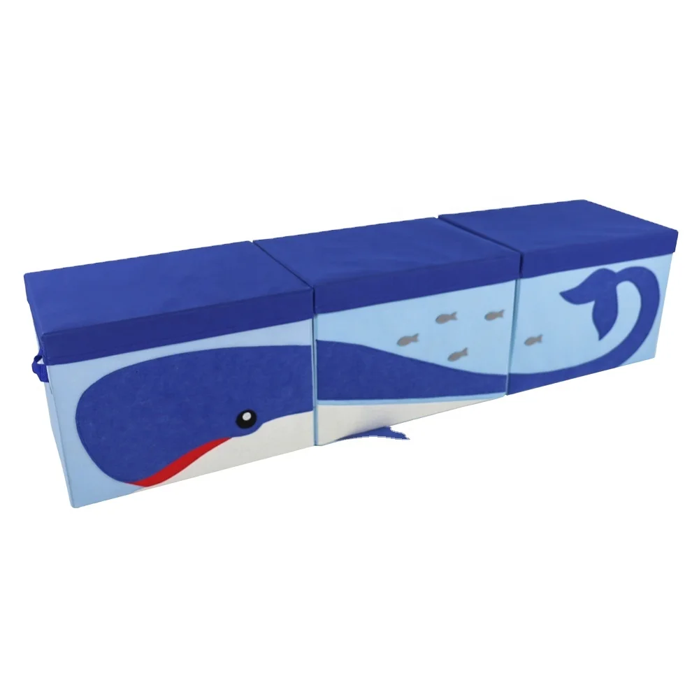 Set of 3 Applique Collapsible Cardboard toy box storage bin