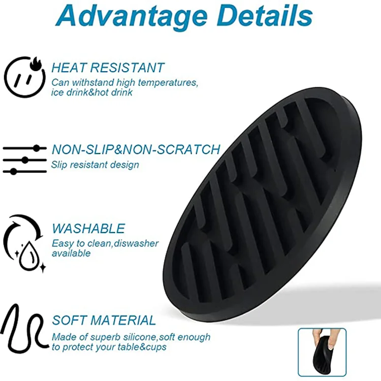 Washable Durable Unbreakable custom logo silicone coasters for drink round shape insulated fancy coffee cup coaster