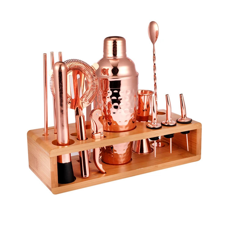 Luxury Bartender Kit Rose Golden Cocktail Shaker Set Gold With Muddler Pourers Strainer & Bar Mixing
