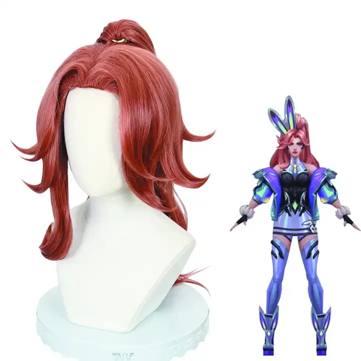 Wholesale LOL Miss Fortune Wig Cosplay 70cm Long Red Brown League of Legends Anime Wig Synthetic Ponytail Hair Peluca
