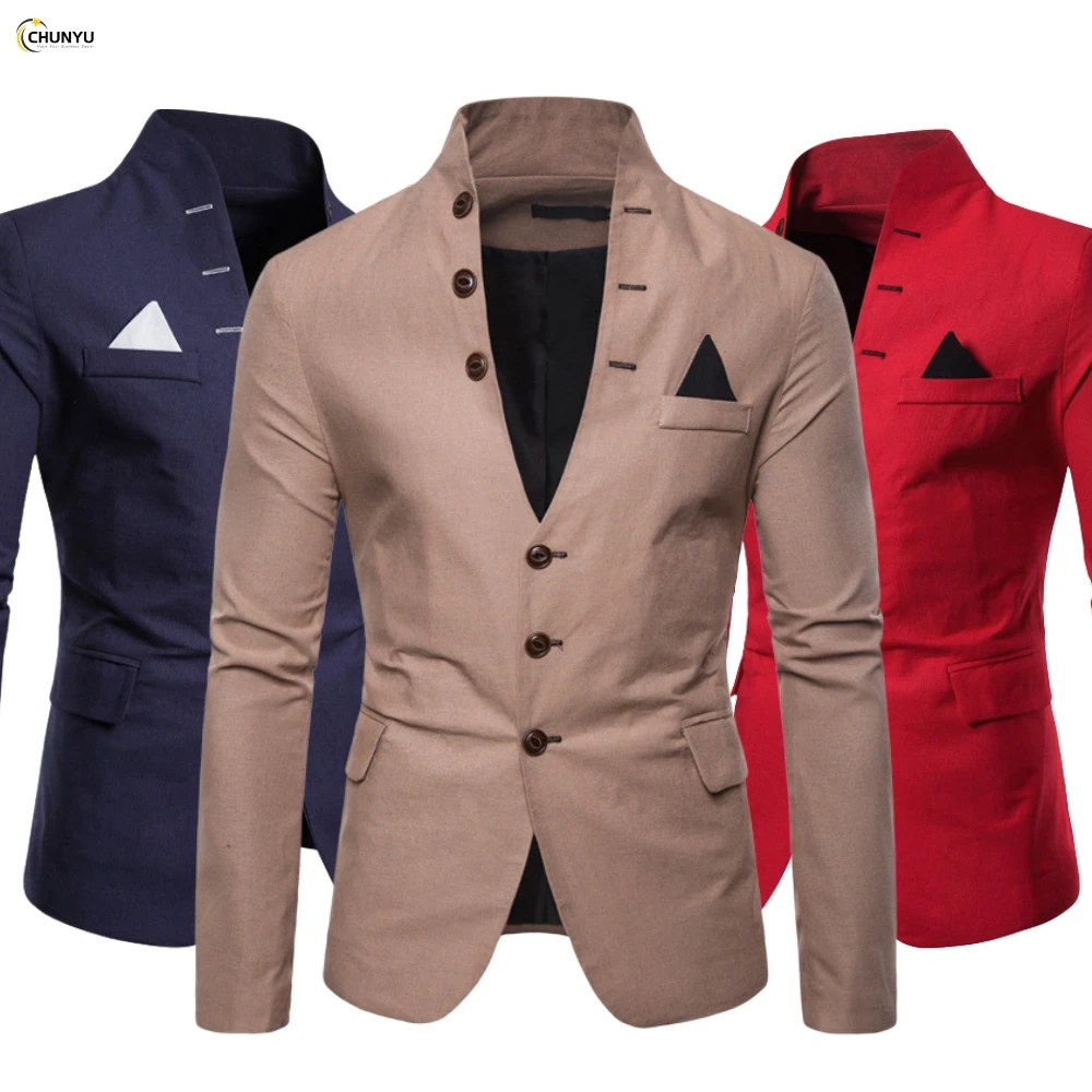 2024 New Design multi-button casual blazer fashion solid men stand collar blazer With Best Price