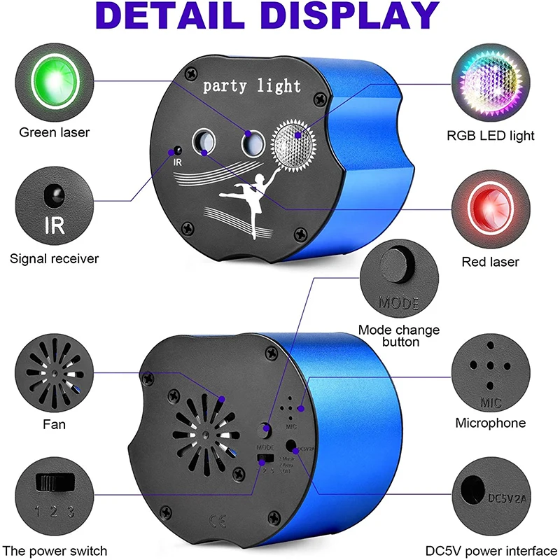 New Arrival Portable DJ Disco Stage Laser Light with Remote Control Sound Activated LED Projector RGB 48 Patterns Party Light