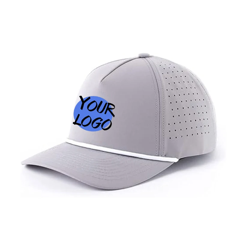 Oem Custom 5 Panel Rubber Patch PVC Logo Baseball Cap,Laser Cut Hole Perforated Golf Hat,Waterproof Surf Sport Rope Dad Gorras