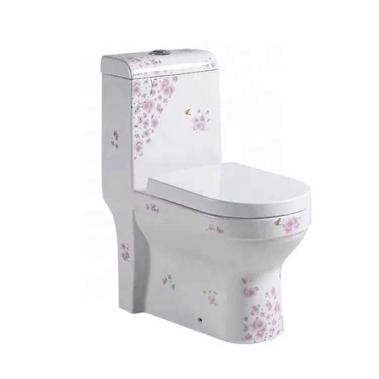 
Good Reputation A3110 sanitary bathroom furniture red flower patterns one piece washdown toilet 