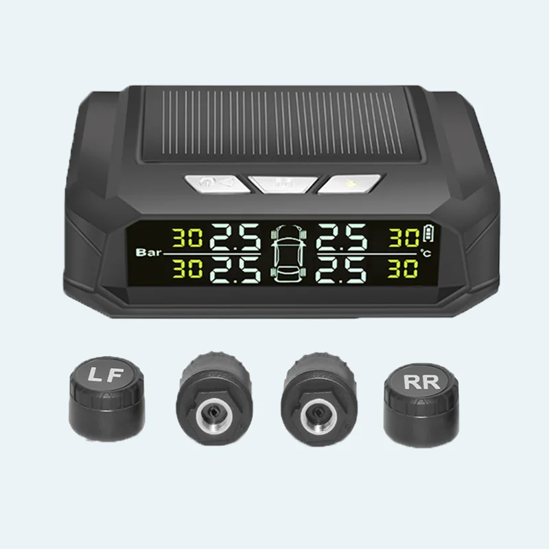Car Tpms Tire Pressure Monitoring System Solar Charging Hd Digital Lcd Display Auto Alarms Wireless External Sensors Tpms