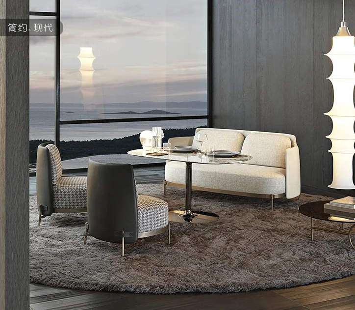 Modern nordic living room chair gold stainless steel leg leisure chair metal frame fabric leather hotel chair with armless