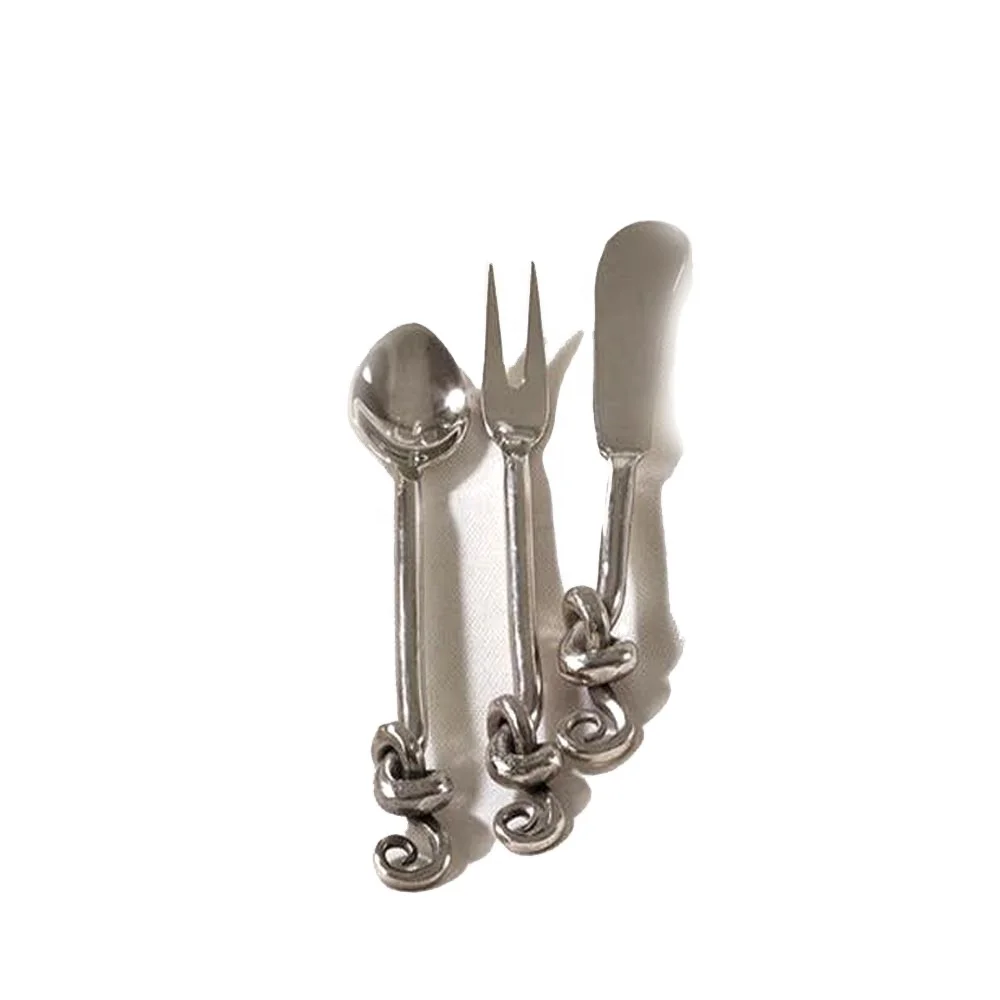 Decorative cheese knives Stainless steel rustic buffet warmer cutlery Flatware Spiral Knot  Handle Cocktail Set