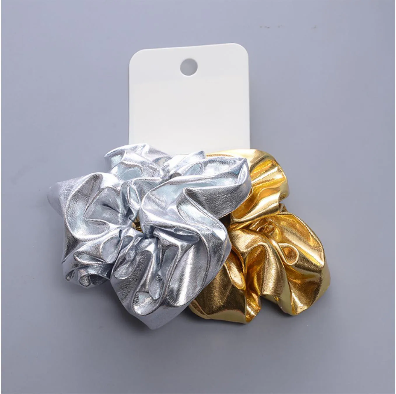 
Sliver Gold Color Metallic Fabric Hair Scrunchies Accessories Set for Girls 