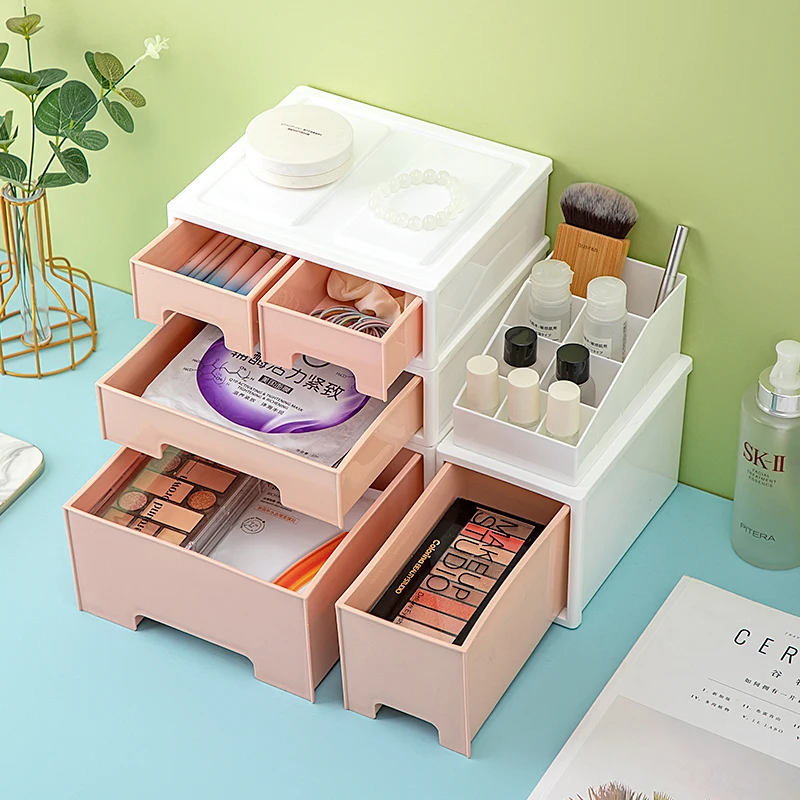 Desktop Cosmetic Drawer Storage Box Organizer Makeup Popular Jewelry Stackable Storage Drawers European Storage Drawers Plastic