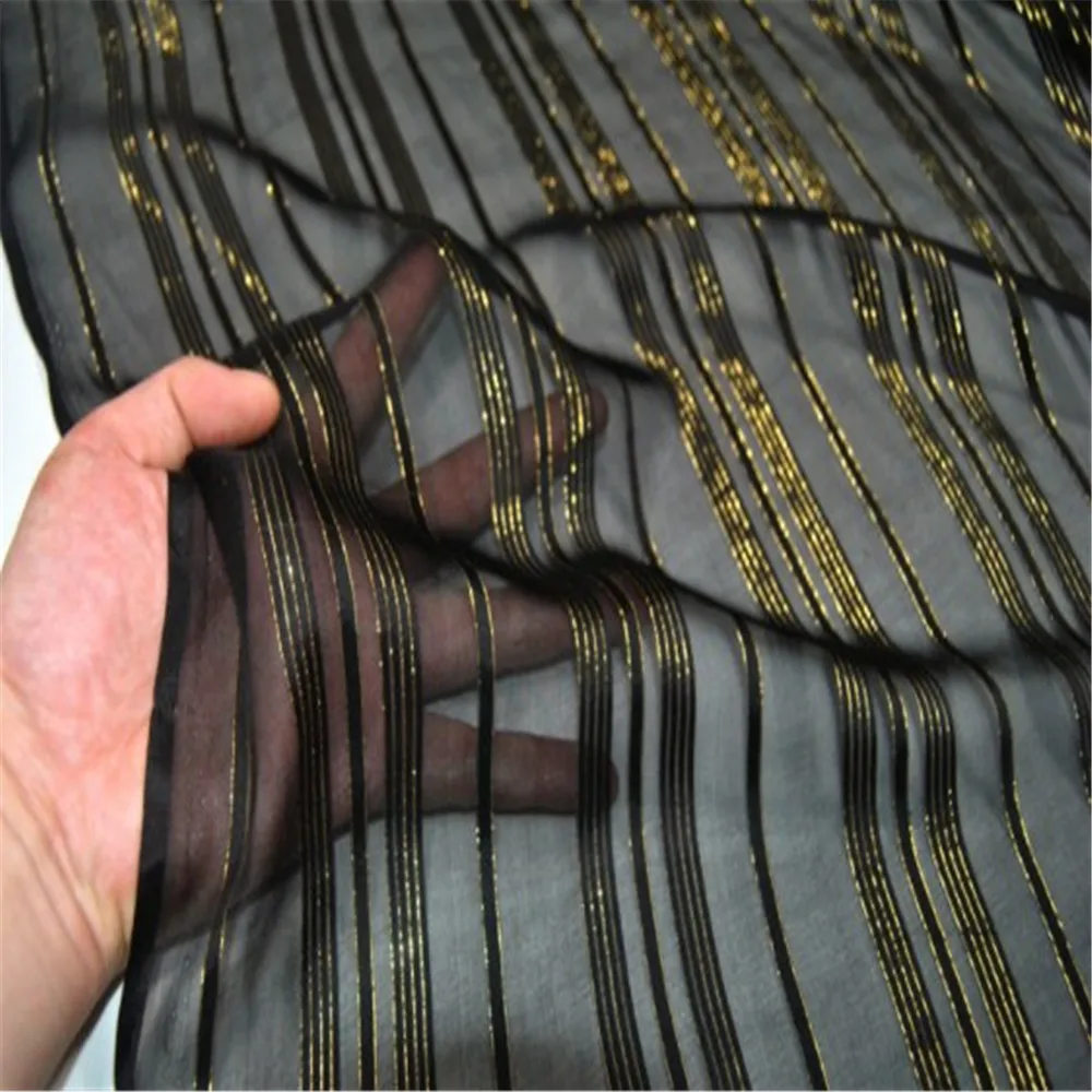 New Coming Hot Selling Black Elegant Shiny Lurex Stripe Silk Metallic Fabric for Women Hijab Saree