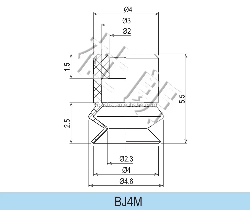 1.5 Bellows Black NBR 4mm Rubber Vacuum Suction Cups With Thread Screw
