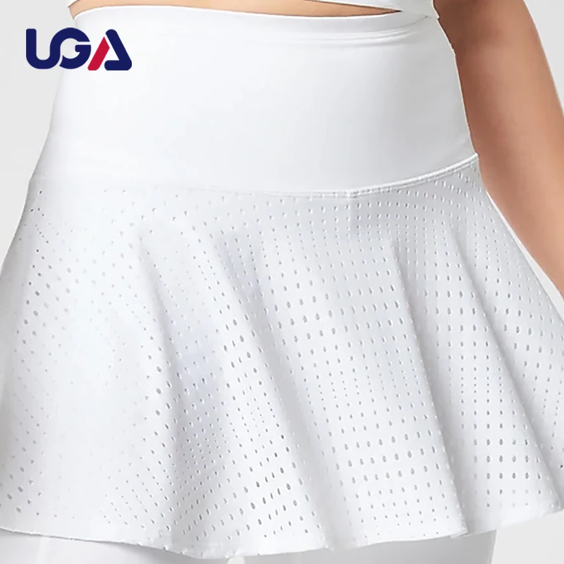 Wholesale Polyester Breathable Pleated Tennis shorts Skirts Leggings For Women Solid  Color White Anti-glare Tennis Bottoms