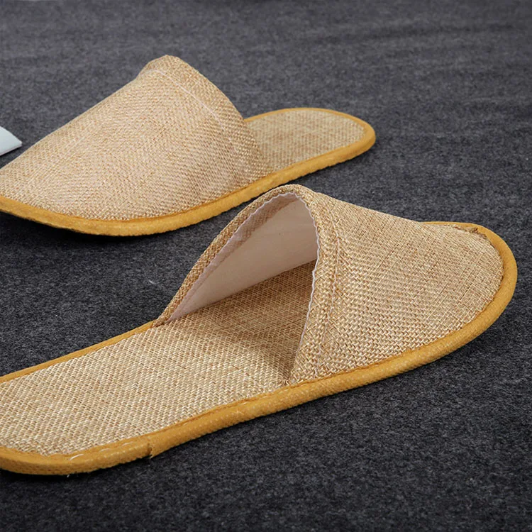 China Factory Hotel Supplies Bathroom Slippers Closed Toe Linen Disposable Hotel Slipper