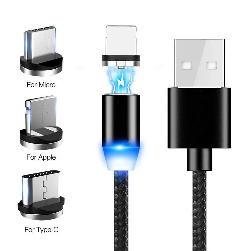  Лидер продаж светодиодный магнитный 3 в 1 USB-кабель 2 0 А со светодиодным индикатором используемый для Lightning Type C Micro