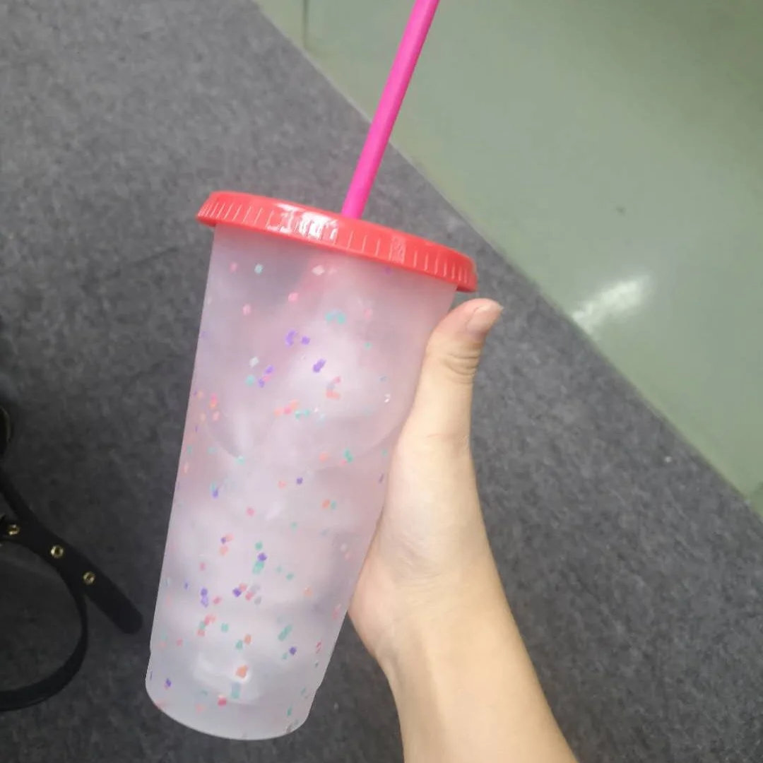 16oz 24 многоразовые taza de cafe de plastico нет кепки изменение цвета чашки с крышкой и солома