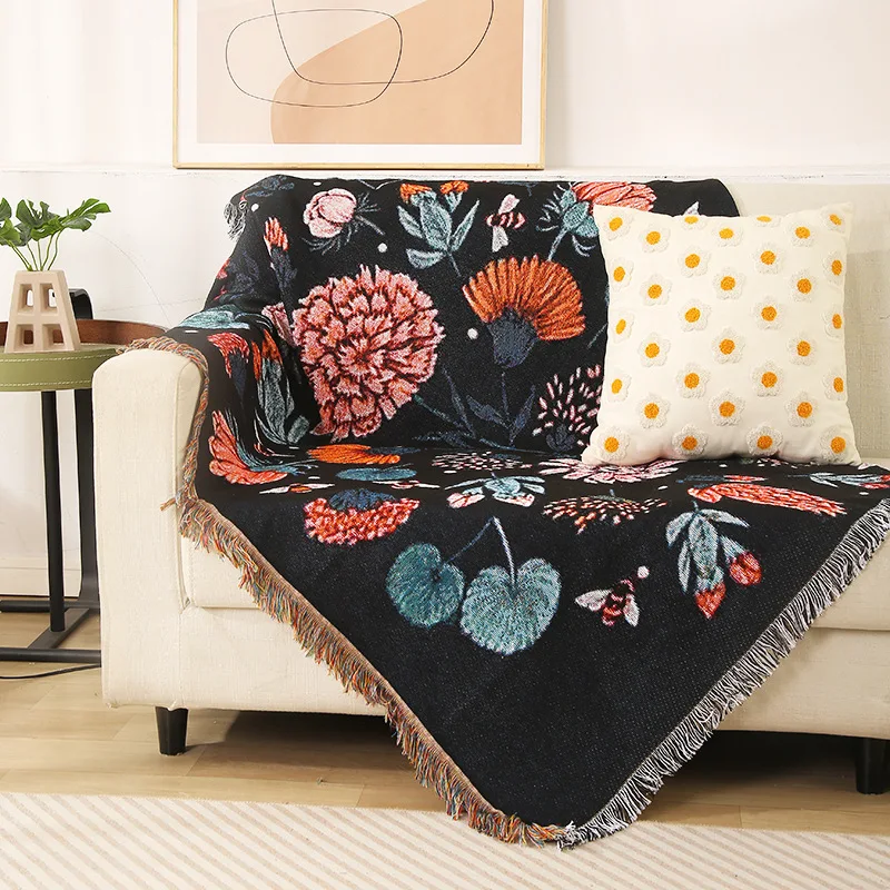 Floral Throw Blanket Picnic With Tassel Sofa Bed Decorative Boho Sofa Cover Blankets Plaid For Nordic Ins Style