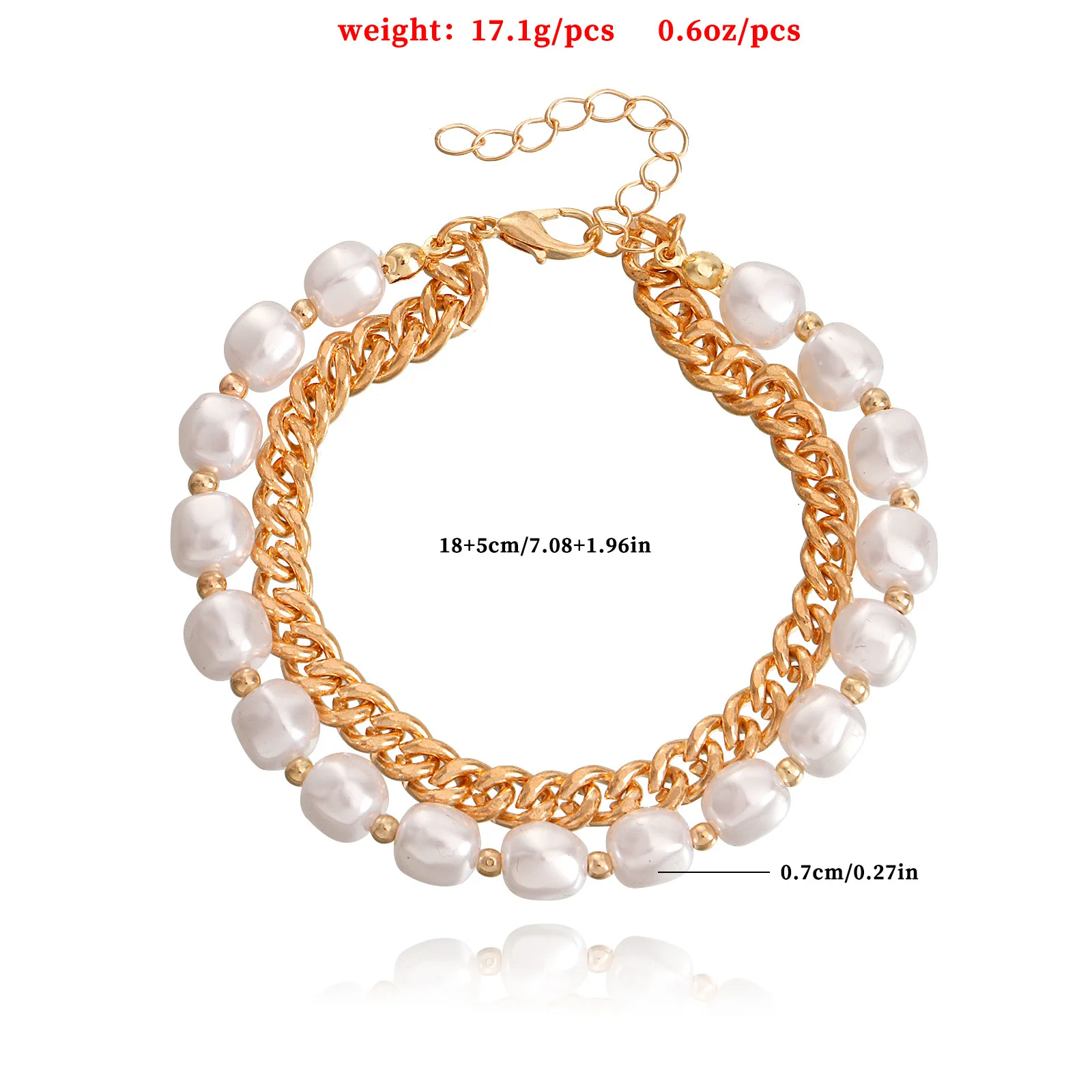 Factory Wholesale Double Layer Retro Wild Baroque Pearl Bracelet Hip Hop Thick Chain Cuban Chain Bracelet Women Jewelry