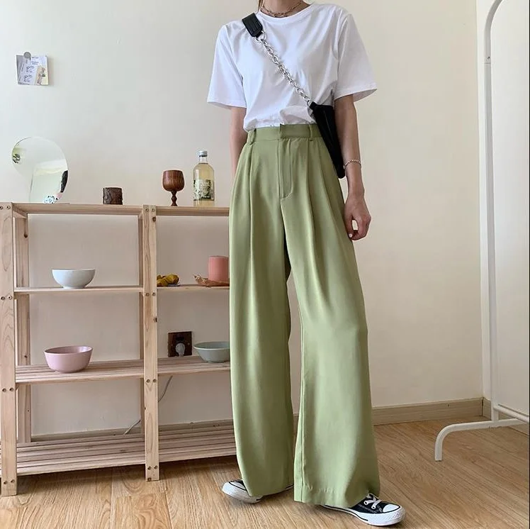 2021 New arrivals women casual office pants lady black wide leg trousers women high waist pants