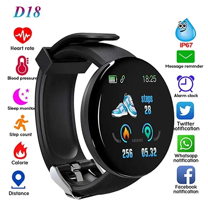 OkyRie Heart Rate Blood Pressure Color Screen Waterproof Sport Wristband Fitness Tracker smart watch D18 Smart Bracelet