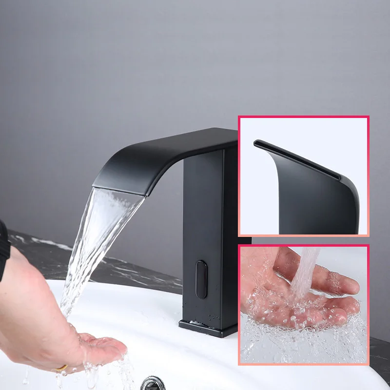 Modern Smart Bathroom Basin Mixing Sensor Faucet 304 Stainless Steel Touchless Infrared Saving Waterfall Automatic Taps Faucet