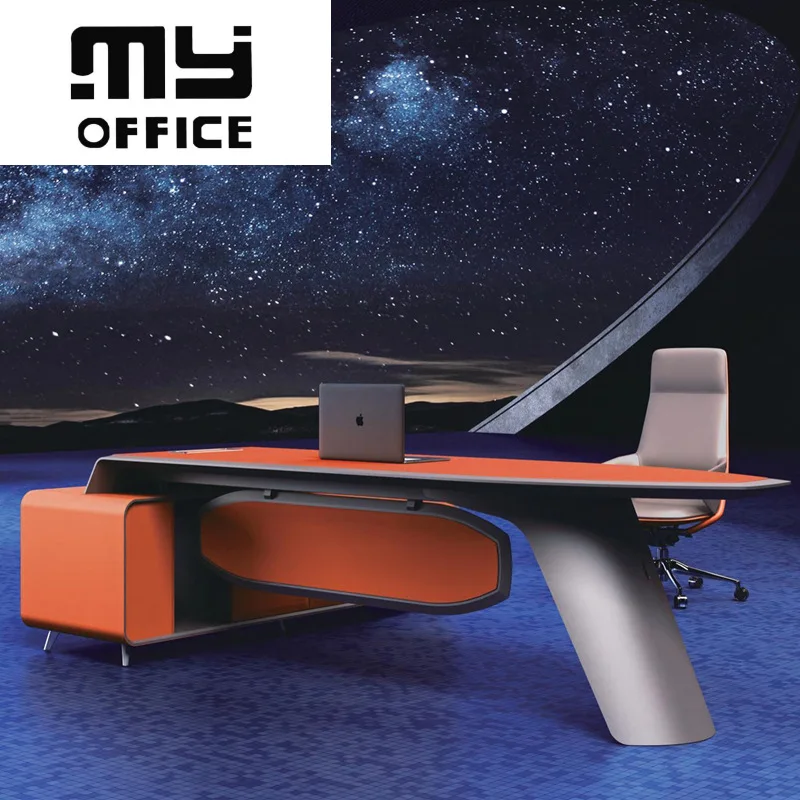Foshan Table Minimalist Light Luxury President Manager Desk Orange Leather Chairman Taipan