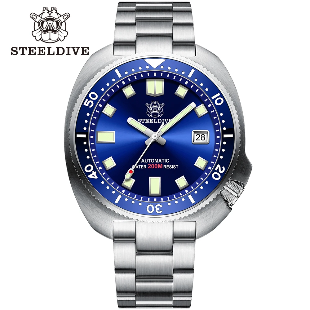 Мужские механические часы STEELDIVE SD1980 с большим циферблатом NH35 светящиеся двух цветов водонепроницаемые