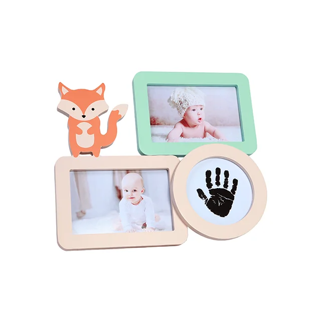 Wholesale 2024 Newborn Gift Set Fox Frame and inkpad Baby Handprint Kit Mdf Photo Frame
