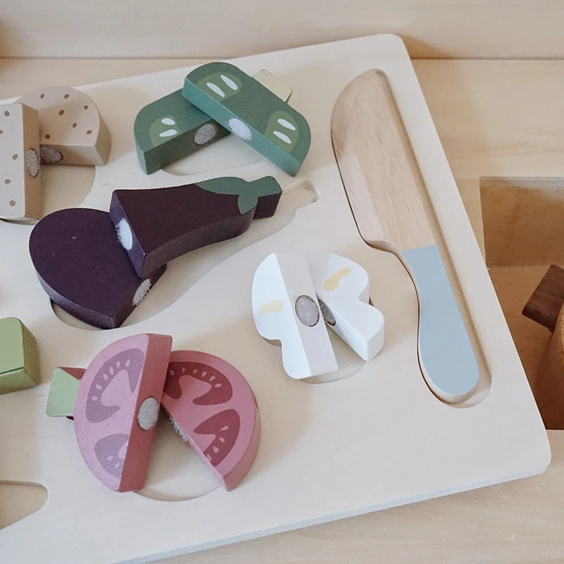 Toddler Jigsaw Cut Fruit Toy Wooden High-Quality Vegetable Cut Toy Kitchen Food Toys