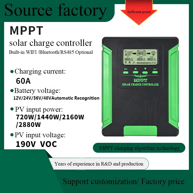 Контроллер солнечного заряда 30a 40a 50a 60a Mppt 180vdc солнечный Pv регулятор для 12v 24v 36v 48v свинцово-кислотный/Герметичный/гелевый/литиевый аккумулятор