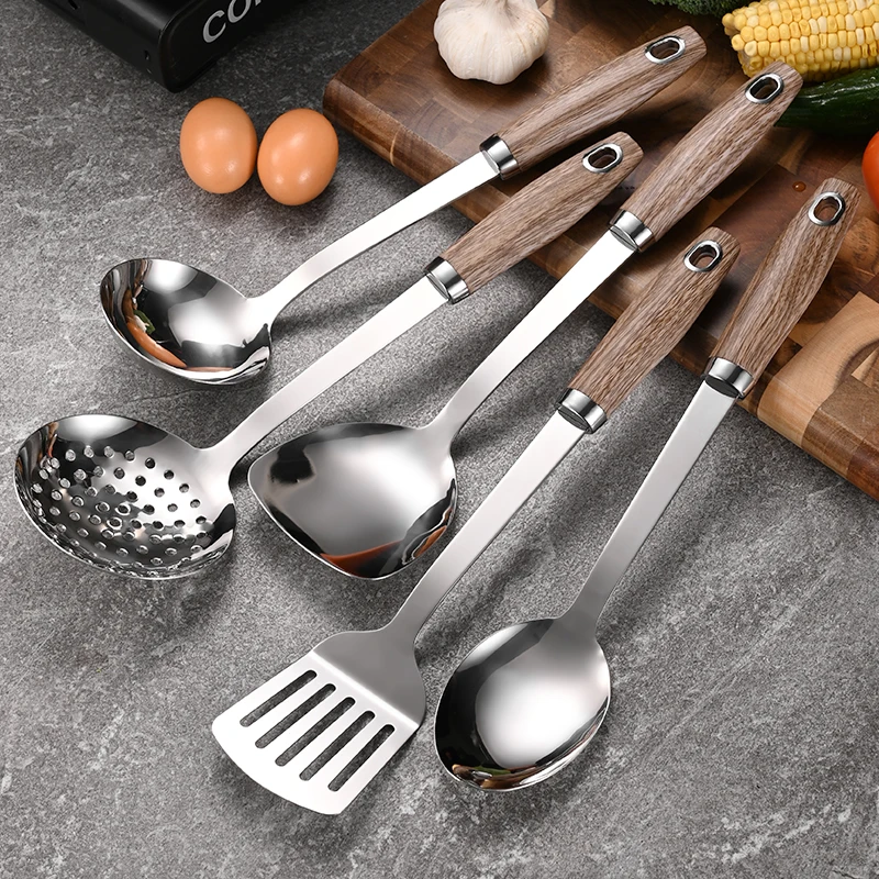 Food Grade kitchen accessories Kitchen Utensils Stainless Steel 5pcs cooking utensils set Cookware Sets skimmer ladle with hole