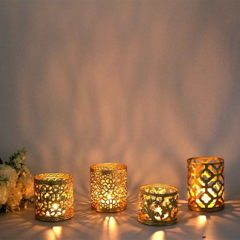 Gold geometric hollow iron candle holder creative aromatherapy candle cup home decoration pieces