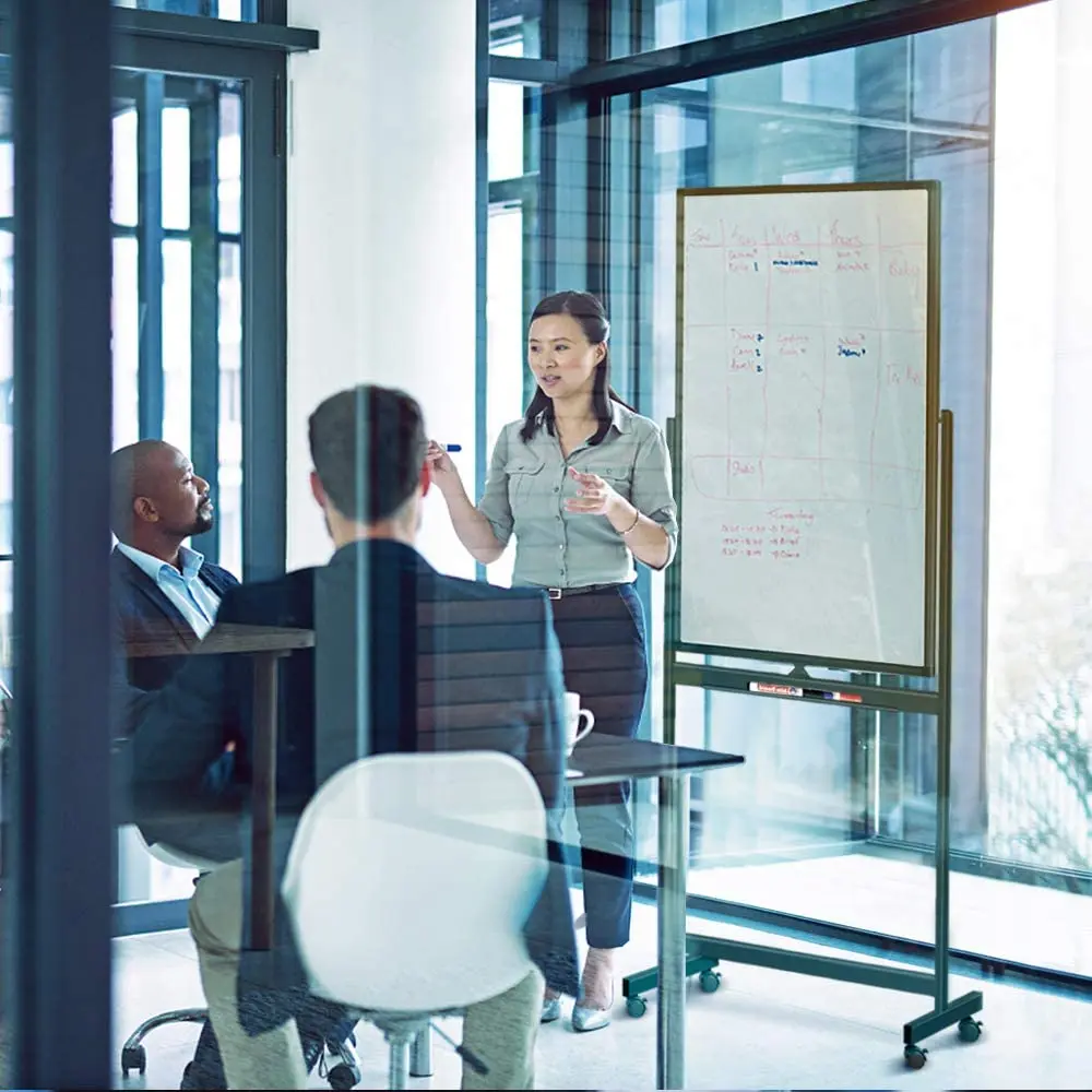 Magnetic Mobile White Board, 40 x 24 Double Sided Dry Erase Board Rolling Whiteboard Black Aluminum Frame Standing Whiteboard on