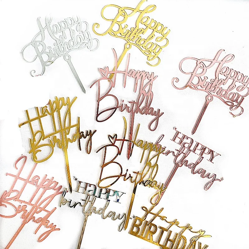 Euro style black gold heart happy birthday cake topper acrylic cake decoration