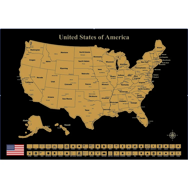 Size 84*59cm USA Scratch off Map Coated Paper Scratch off USA Map Scratch USA Map