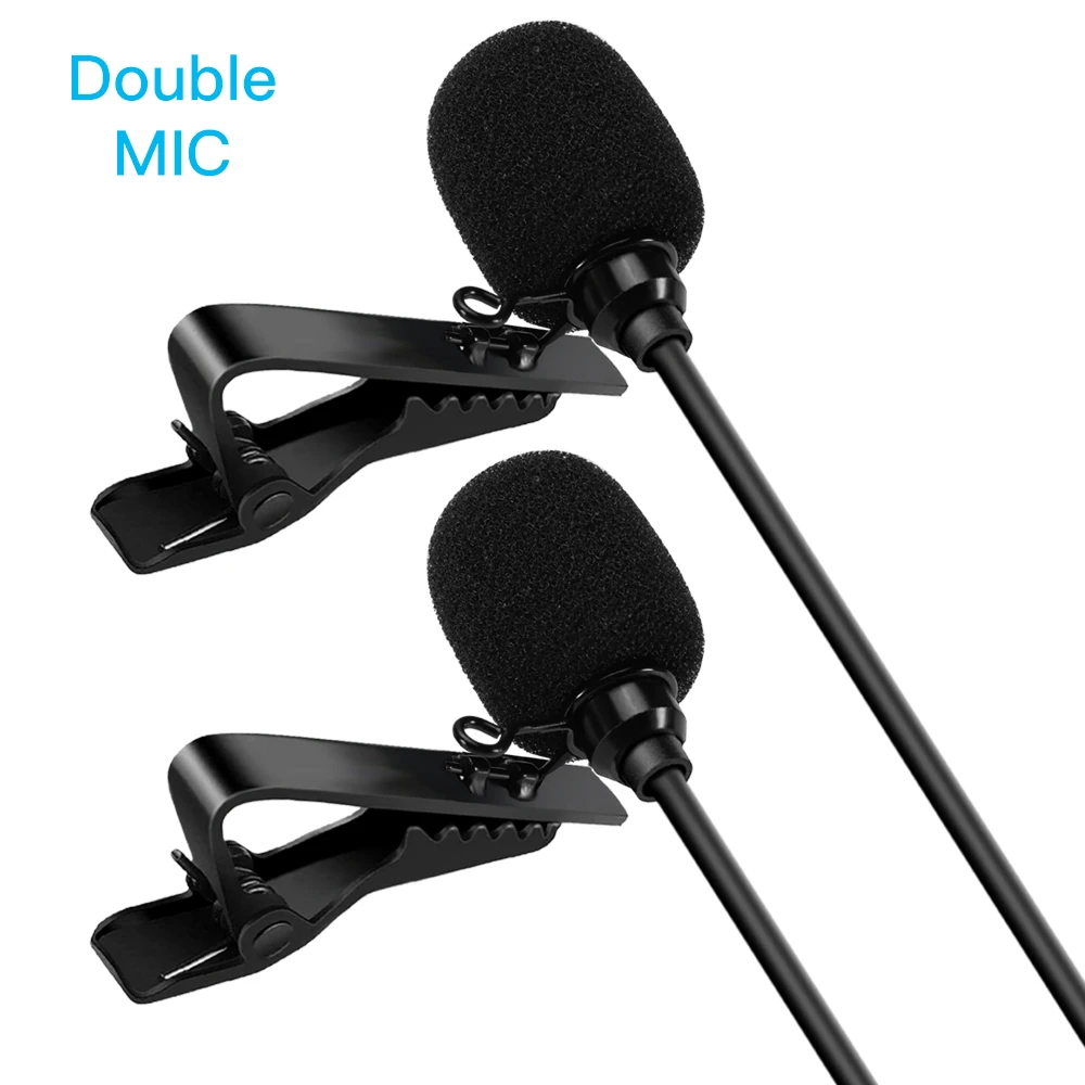 Professional Dual Clip-on Omnidirectional Condenser Mic Smartphone Lavalier Microphone for Bloggers and Vloggers