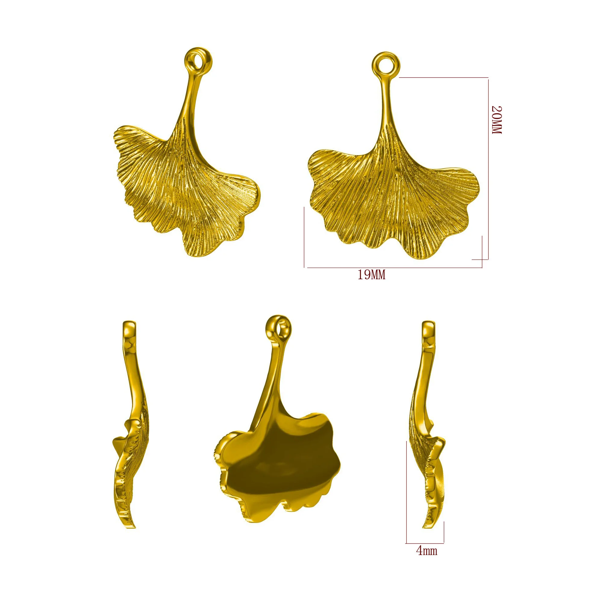 Gold Plated Chains Matte Multi-Stripes Ginkgo Biloba Leaf Pendant Charms Jewelry Making Supplies