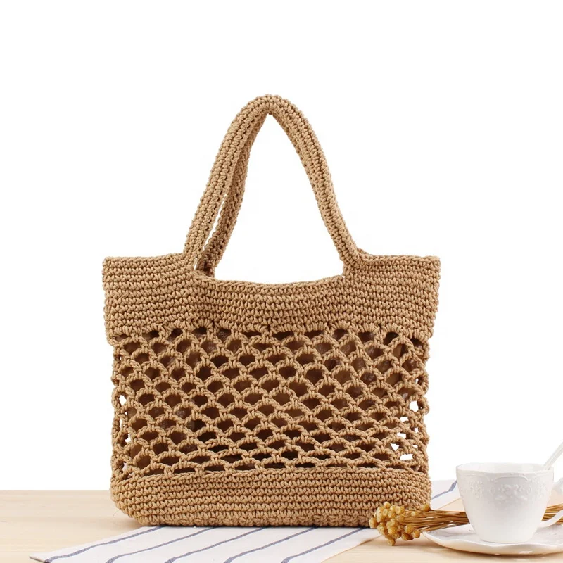 Wholesale Custom Latest Handmade Knitting Crochet Handbag Women Designer Cotton Rope Knitted Handbag Textured Crochet Tote Bag