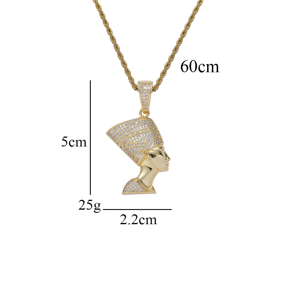 Ancient Egypt Pharaoh Queen Portrait Pendant Mystery Necklace Hip Hop Pendants For Necklace Bling Jewelry