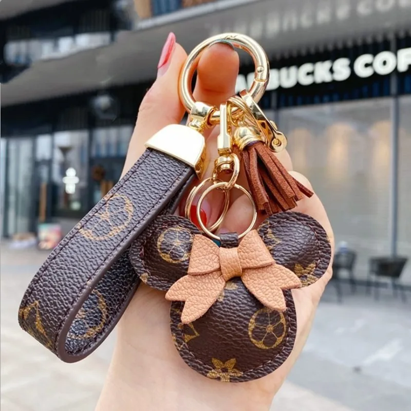 Women Mouse Head Leather Holder Ladies Retro Bow Knot Charm