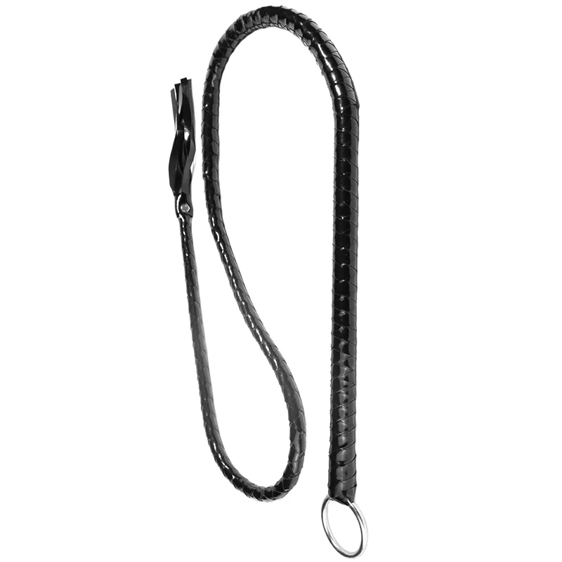 Black leather whip iron ring straight whip fun flirting BDSM adult sex toys with moustache tied to spur slapping