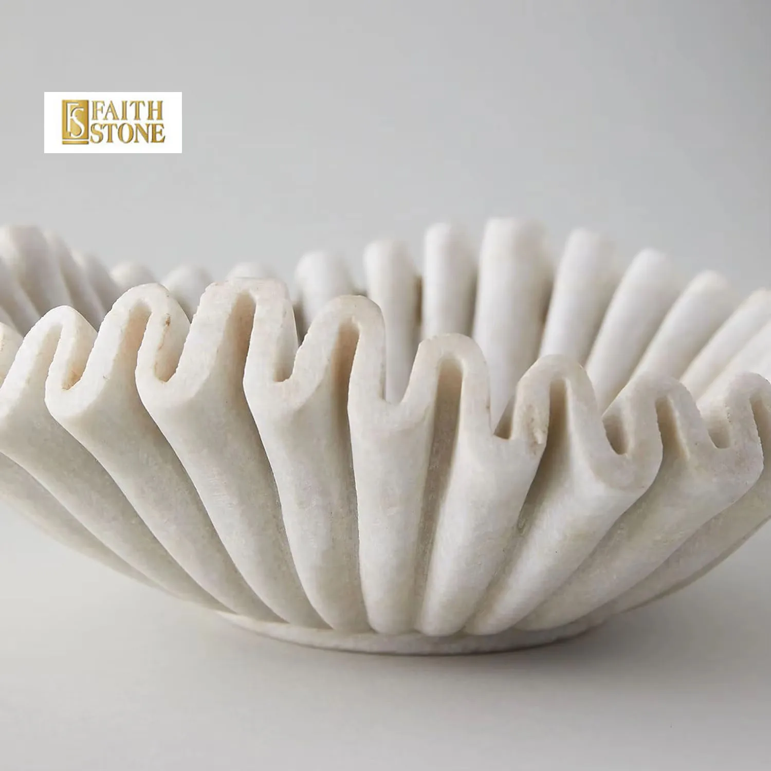 Stone Bowl Decorative Trays Flutes Marble Fruit Bowl Marble Fluted Ruffle Bowl Home Decor