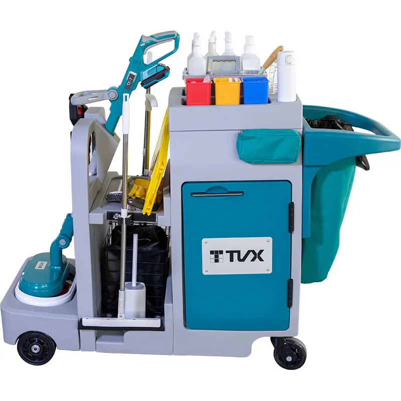 2022 TVX  T-Cart Multi-functional Serving Janitor Cart Cleaning Trolley Mop Floor Metal Cleaning Products