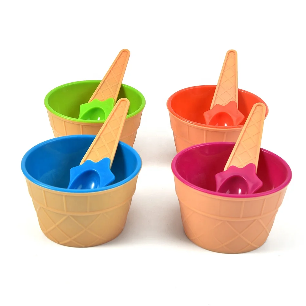 Cute Little Ice Cream Bowl Plastic Durable Creative Kids Ice Cream Bowl and Spoon Set