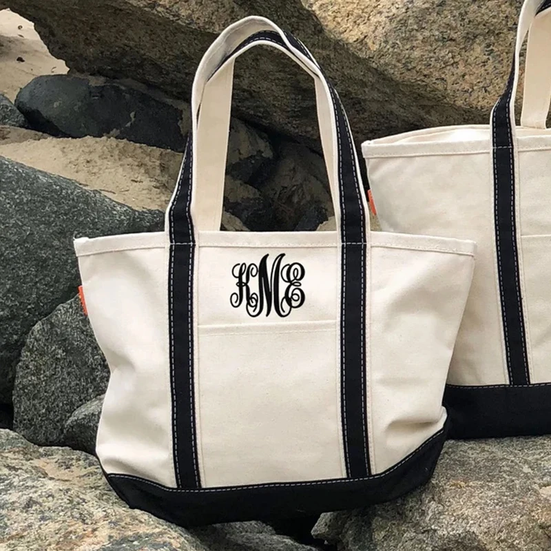 Custom Patchwork Black White Canvas Storage Bag Fashion Canvas Shopping Tote Bag for Student Carry Books Travel Garment Bags