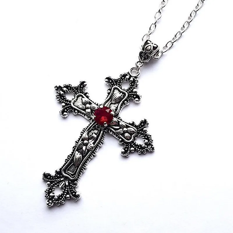 Punk Jewelry Chunky Cross Necklace Gothic  Inlaid Zircon Women Pendant