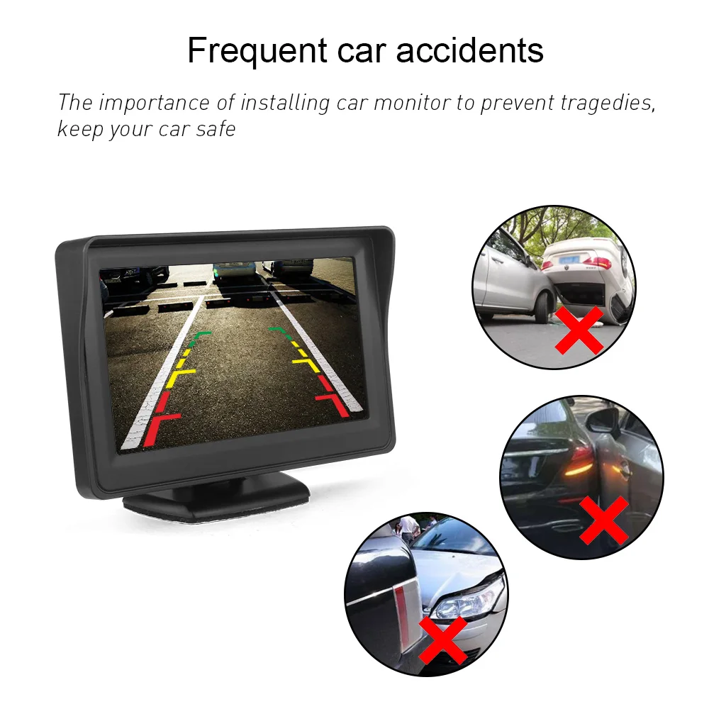 Car reversing aid 4.3inch car lcd 2 RCA video input display backup reverse parking monitor