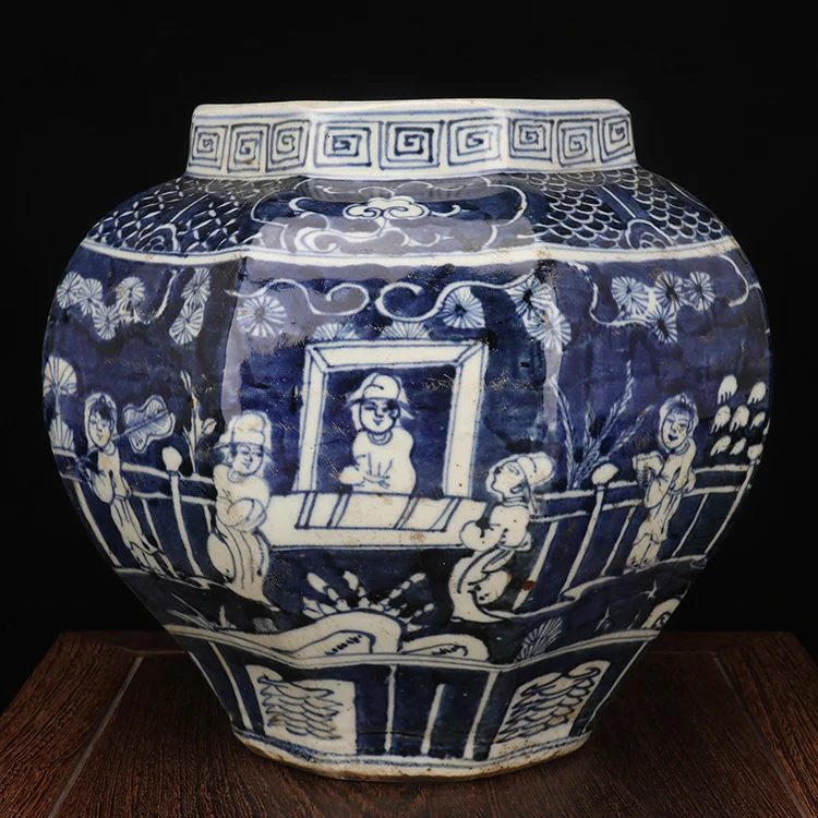 jingdezhen antique home decors ceramics vases Porcelain Blue and White Octagonal Large Ceramic Vases and Plant Pots