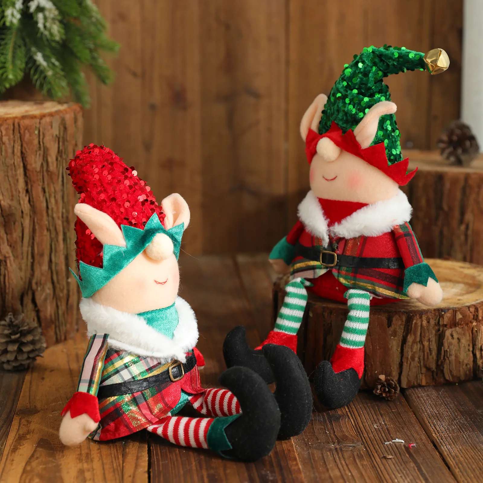 2022 New Hot Sale Plush Snowflake Hat Christmas Long Leg Elf For Xmas Holiday Home Decoration