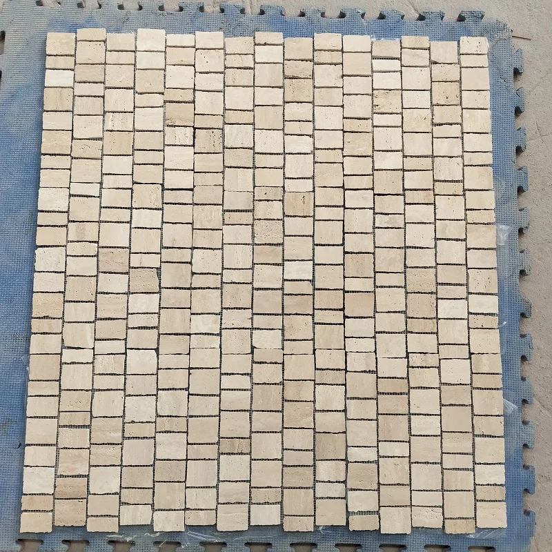 Beige Travertine Mosaic Tiles Rough Cut Mosaic Pattern For Wall