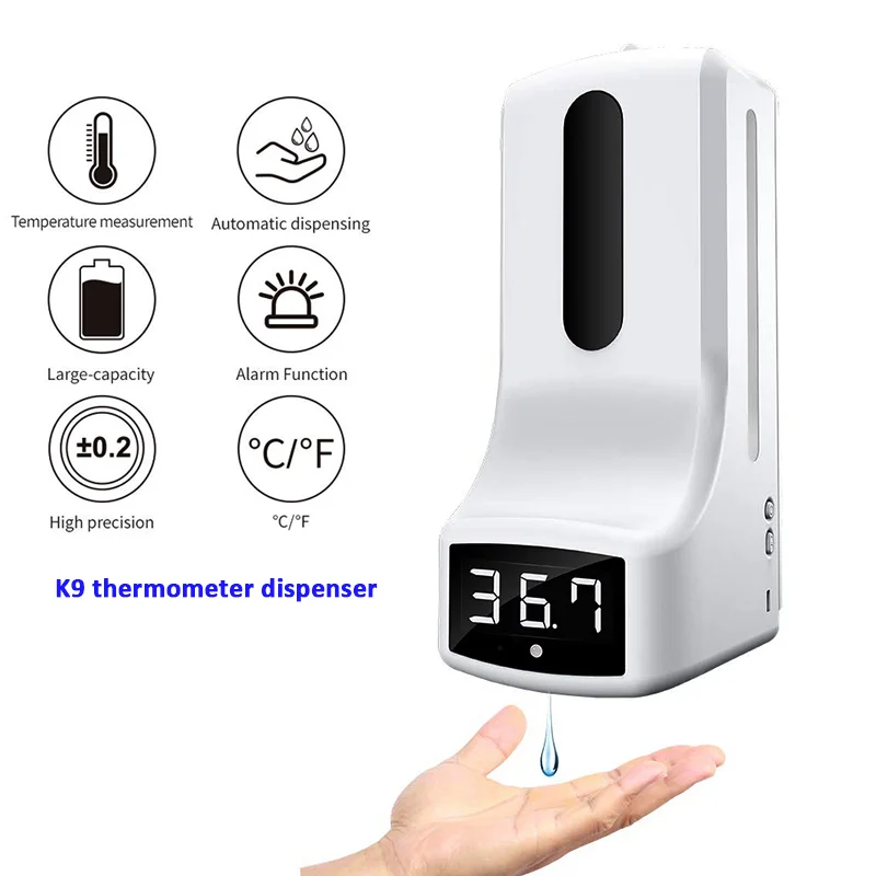 
Fast shipping K9 Handsfree Automatic Smart Wall Mounted Thermometer With counter surface detect Termometro dispenser 